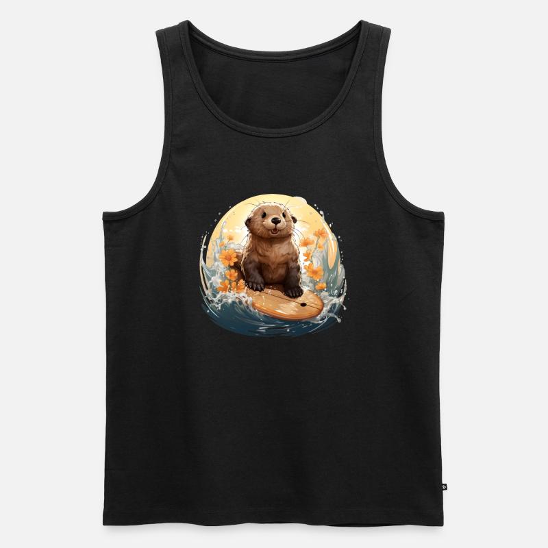 Surfender Seeotter - Männer Premium Bio Tank Top - Schwarz