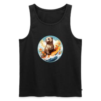 Loutre sur planche de surf - Débardeur bio Premium Homme - noir - Devant - Michal (187cm)