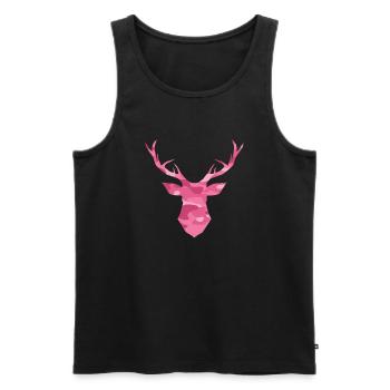 Tête de cerf camouflage camouflage rose - Débardeur bio Premium Homme - noir - Devant - AI Model Male 178 light (178cm)