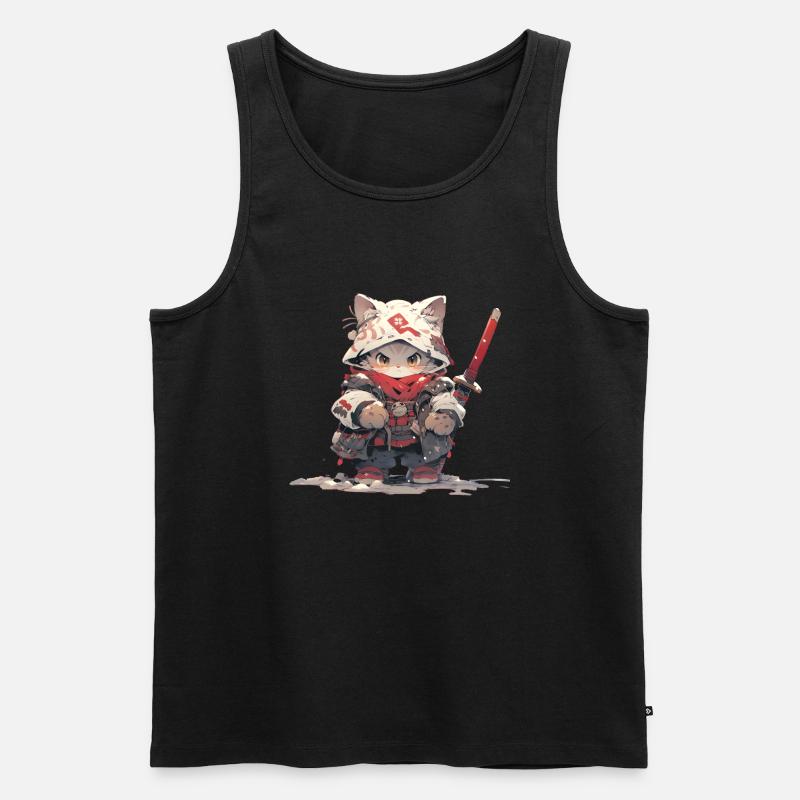 Cute Cat Samurai - Männer Premium Bio Tank Top - Schwarz