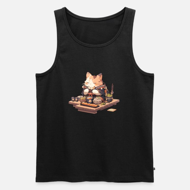 Samurai Cat eat Ramen - Männer Premium Bio Tank Top - Schwarz