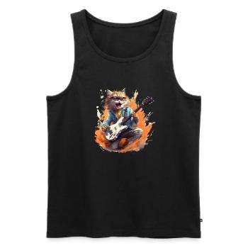 Singing Guitar Playing Cat - Men's Premium Organic Tank Top - black - Front - AI Model Male 178 light (178cm)