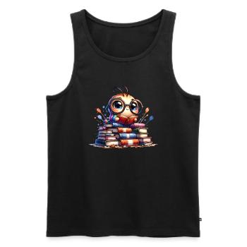 Reading is my hobby: Cute owl with glasses - Men's Premium Organic Tank Top - black - Front - AI Model Male 178 light (178cm)