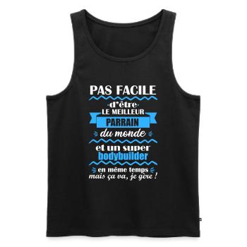 parrain bodybuilder, cadeau bodybuilding, muscu - Débardeur bio Premium Homme - noir - Devant - Michal (187cm)