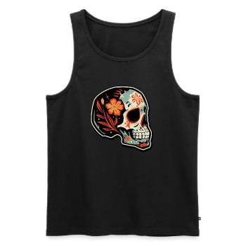 Skull Mexican Flowers Muertos Halloween - Men's Premium Organic Tank Top - black - Front - Michal (187cm)