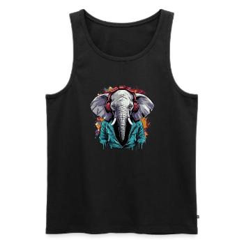 Elefant hört Musik Kopfhörer - Männer Premium Bio Tank Top - Schwarz - Vorne - Michal (187cm)