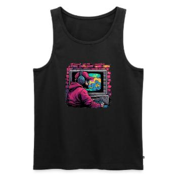 Retro gaming zocken nostalgie vintage - Débardeur bio Premium Homme - noir - Devant - AI Model Male 178 light (178cm)