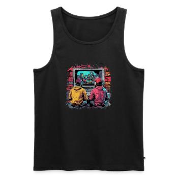 Retro Brothers Jeux d’argent - Débardeur bio Premium Homme - noir - Devant - AI Model Male 178 light (178cm)