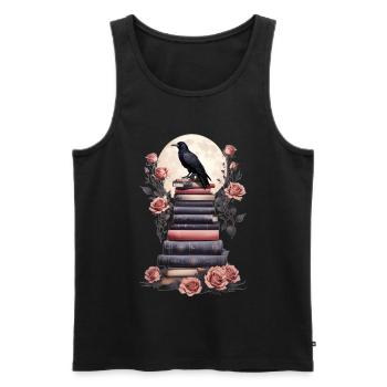 Stack of books with raven - Men's Premium Organic Tank Top - black - Front - AI Model Male 178 light (178cm)