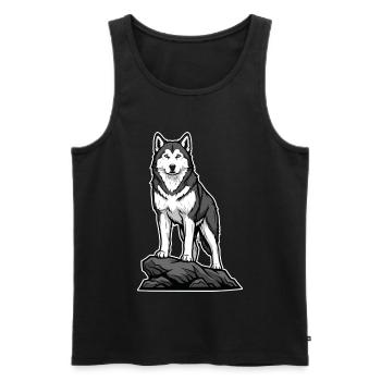 Siberian Husky Dog on Rock Nordic Portrait - Men's Premium Organic Tank Top - black - Front - Michal (187cm)