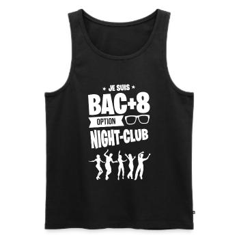 BAC+8 Night-Club idée cadeau personnalisé fêtard - Débardeur bio Premium Homme - noir - Devant - AI Model Male 178 light (178cm)