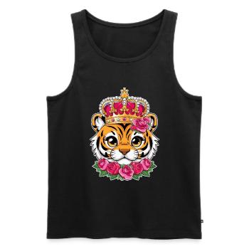 Kawaii tiger with crown and magnificent orchids - Men's Premium Organic Tank Top - black - Front - AI Model Male 178 light (178cm)