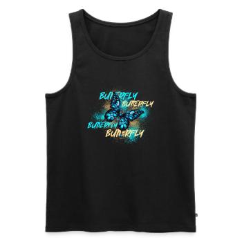 Logo d’éclaboussures de papillon coloré bleu - Débardeur bio Premium Homme - noir - Devant - Michal (187cm)