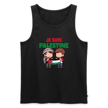 Je suis Palestine. Amis avec drapeau et Keffieh - Débardeur bio Premium Homme - noir - Devant - Michal (187cm)