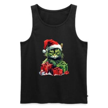 Katze Weihnachten Weihnachtselfe Geschenke Mütze - Männer Premium Bio Tank Top - Schwarz - Vorne - Michal (187cm)