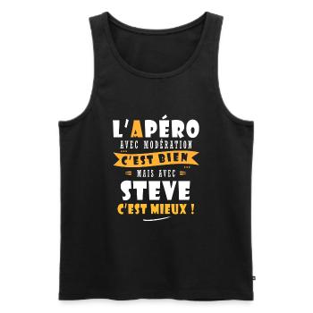 Steve cadeau Humour personnalisé cadeau steve - Débardeur bio Premium Homme - noir - Devant - Michal (187cm)