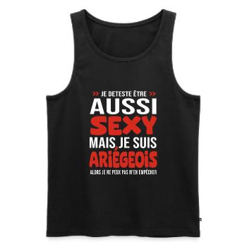 je deteste d être aussi sexy - je suis Ariégeois - Débardeur bio Premium Homme - noir - Devant - AI Model Male 178 light (178cm)