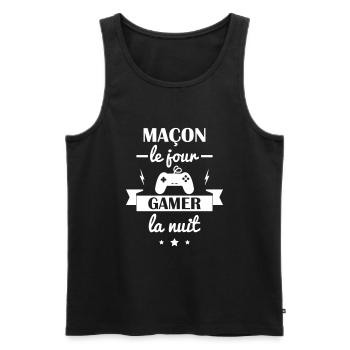 maçon le jour, gamer la nuit, idée cadeau maçon - Débardeur bio Premium Homme - noir - Devant - Michal (187cm)
