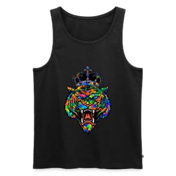 Tigerkopf König Regenbogen Bunt - Männer Premium Bio Tank Top - Schwarz - Vorne - Michal (187cm)