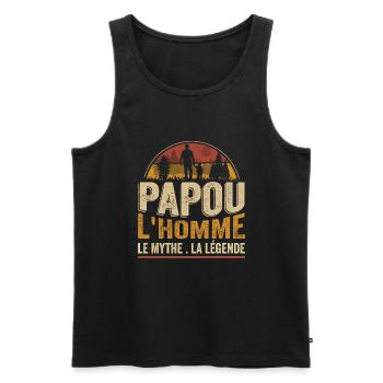 Papou L'homme Le Mythe La Légende Vintage Papou - Débardeur bio Premium Homme - noir - Devant - Michal (187cm)