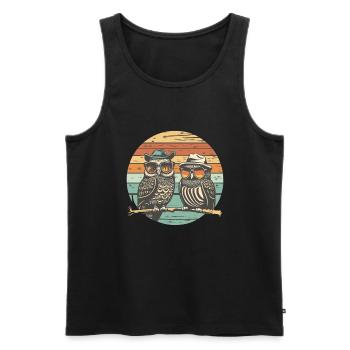 Eule Retro vintage - Männer Premium Bio Tank Top - Schwarz - Vorne - Michal (187cm)
