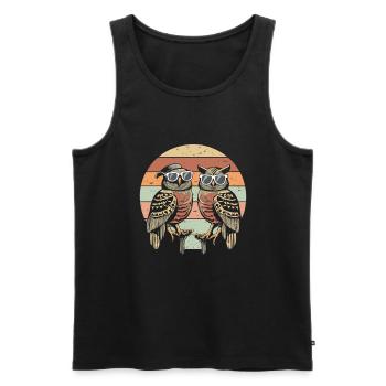 Eule Retro vintage - Männer Premium Bio Tank Top - Schwarz - Vorne - Michal (187cm)