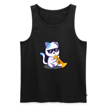 Katze mit Sonnenbrille spielt Trompete - Männer Premium Bio Tank Top - Schwarz - Vorne - Michal (187cm)