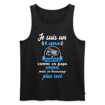 papa cool pompier, cadeau fête des pères - Débardeur bio Premium Homme - noir - Devant - Michal (187cm)