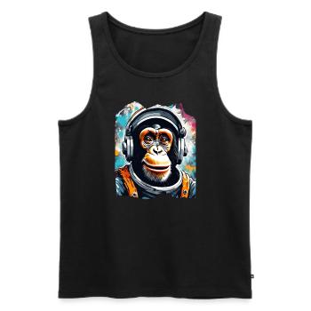 Astronaut chimp with headphones - Men's Premium Organic Tank Top - black - Front - AI Model Male 178 light (178cm)