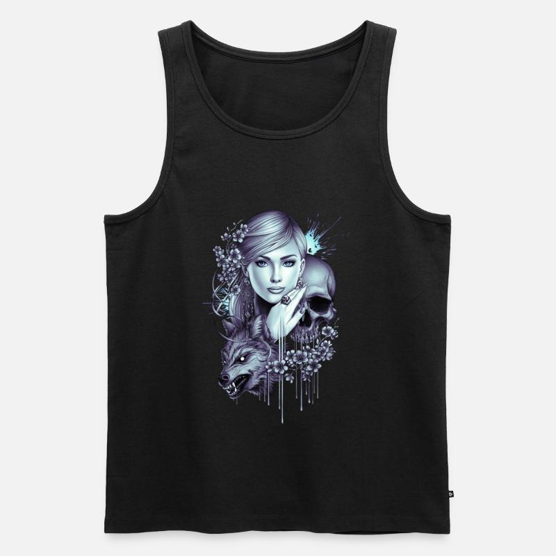 Wolfsschädel Mädchen Tattoo - Männer Premium Bio Tank Top - Schwarz