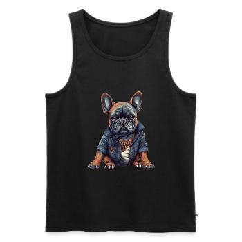 Cooler french bulldog mit Streetwear Klamotten - Männer Premium Bio Tank Top - Schwarz - Vorne - AI Model Male 178 light (178cm)