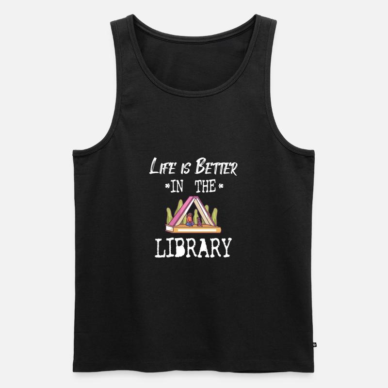 BOOK READER/BOOK FAN :Life In Library - Männer Premium Bio Tank Top - Schwarz
