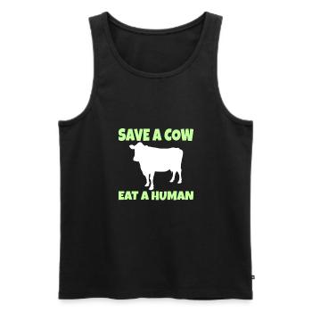 Vegan Vegetarian: Save a Cow eat a Human - Männer Premium Bio Tank Top - Schwarz - Vorne - Michal (187cm)