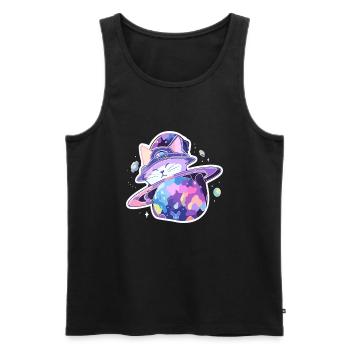 Cute Cosmos Rave Cat Electronic Music Party - Men's Premium Organic Tank Top - black - Front - AI Model Male 178 light (178cm)