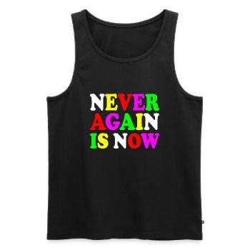 Never again is now - Men's Premium Organic Tank Top - black - Front - AI Model Male 178 light (178cm)