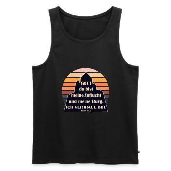 Psalm 91,2 Vertraue Gott Schutz und Burg Sunset - Männer Premium Bio Tank Top - Schwarz - Vorne - Michal (187cm)
