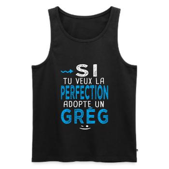 perfection adopte un Grég Cadeau Grégoire Grégory - Débardeur bio Premium Homme - noir - Devant - Michal (187cm)