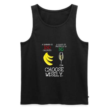 Banana vs Prosecco Calories Funny T Shirt - Men's Premium Organic Tank Top - black - Front - AI Model Male 178 light (178cm)