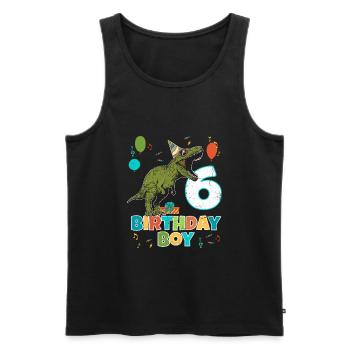 6 ans, fête d'anniversaire pour enfants, garçon, dinosaure Rex - Débardeur bio Premium Homme - noir - Devant - AI Model Male 178 light (178cm)