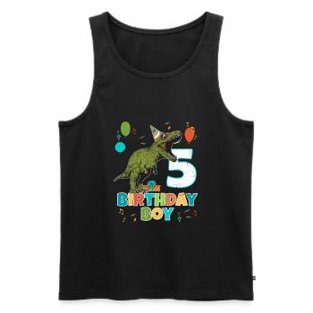 5 ans, fête d'anniversaire de garçon avec dinosaure Rex - Débardeur bio Premium Homme - noir - Devant - AI Model Male 178 light (178cm)