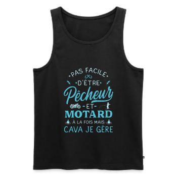 Pêcheur Motard Humour Pêche Moto Biker Carpiste - Débardeur bio Premium Homme - noir - Devant - Michal (187cm)