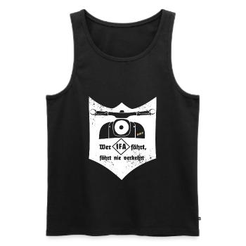 Schwalbe - IFA - VEB - DDR - Ostkult - Männer Premium Bio Tank Top - Schwarz - Vorne - AI Model Male 178 light (178cm)
