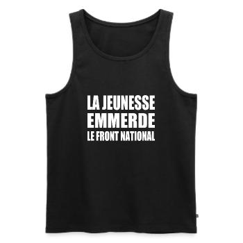 la jeunesse emmerde le front national - Débardeur bio Premium Homme - noir - Devant - AI Model Male 178 light (178cm)