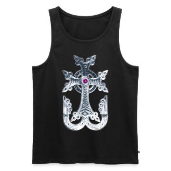 Arménien Croix / Arménien Croix d'Argent métallisé - Débardeur bio Premium Homme - noir - Devant - AI Model Male 178 light (178cm)