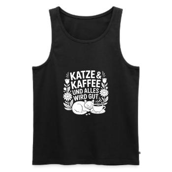 Katze und Kaffee und alles wird gut - Männer Premium Bio Tank Top - Schwarz - Vorne - Michal (187cm)