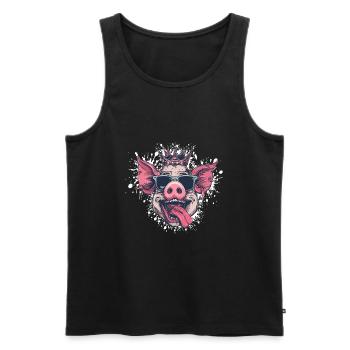 Pig Funny - Men's Premium Organic Tank Top - black - Front - Michal (187cm)