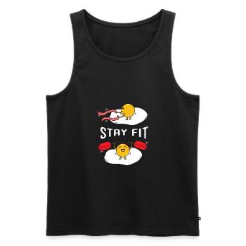 Oeuf au plat dans la salle de gym - Débardeur bio Premium Homme - noir - Devant - AI Model Male 178 light (178cm)