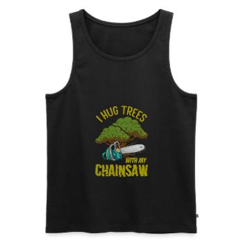 I Hug Trees With My Chainsaw Funny Lumberjack - Männer Premium Bio Tank Top - Schwarz - Vorne - Michal (187cm)