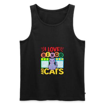I Love Bingo And Cats Funny Bingo Player Cat Lover - Männer Premium Bio Tank Top - Schwarz - Vorne - Michal (187cm)