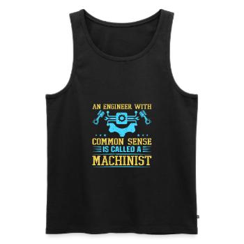 Drôle de machiniste Opérateur de machine Usinage - Débardeur bio Premium Homme - noir - Devant - AI Model Male 178 light (178cm)